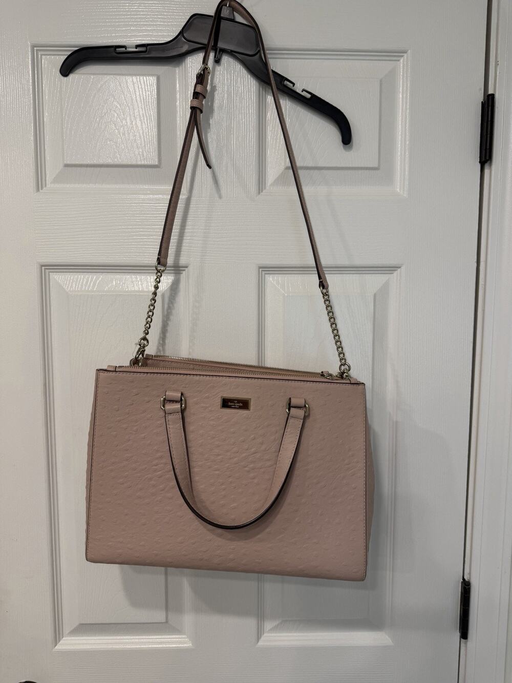 Kate Spade Pink Ostrich Embossed Leather Satchel Tote Crossbody